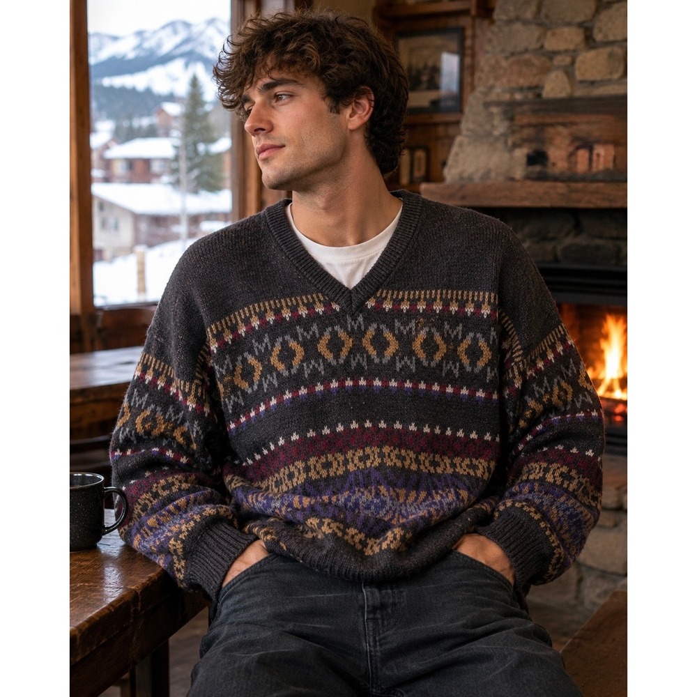 Vintage 90s Sears Fair Isle Geometric Sweater XL Oversized‎ Grunge Grandpa Core